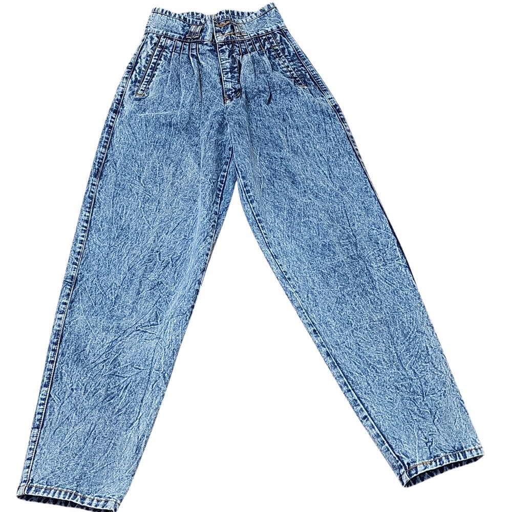 Vintage 80s Jordache Jeans Juniors 3/4 Blue High Rise Acid Wash Retro Old School